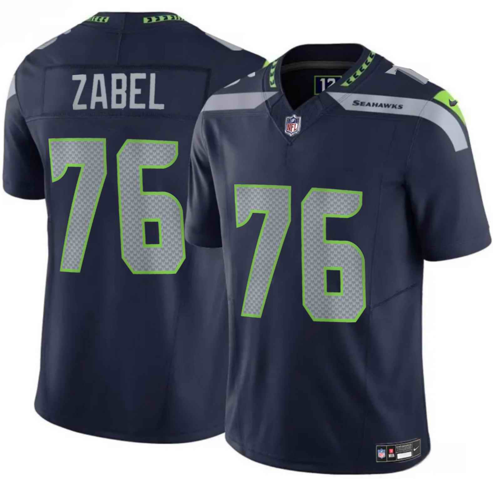 Men's Seattle Seahawks #76 Grey Zabel  Navy 2025 Draft F.U.S.E. Vapor Limited Stitched Football Jersey